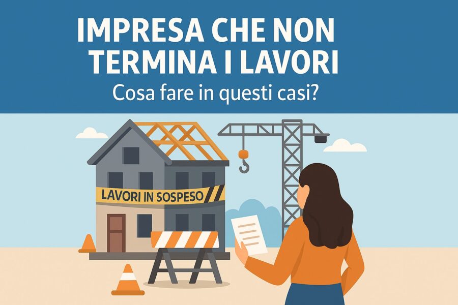 Cantiere fermo con lavori incompleti e materiali abbandonati