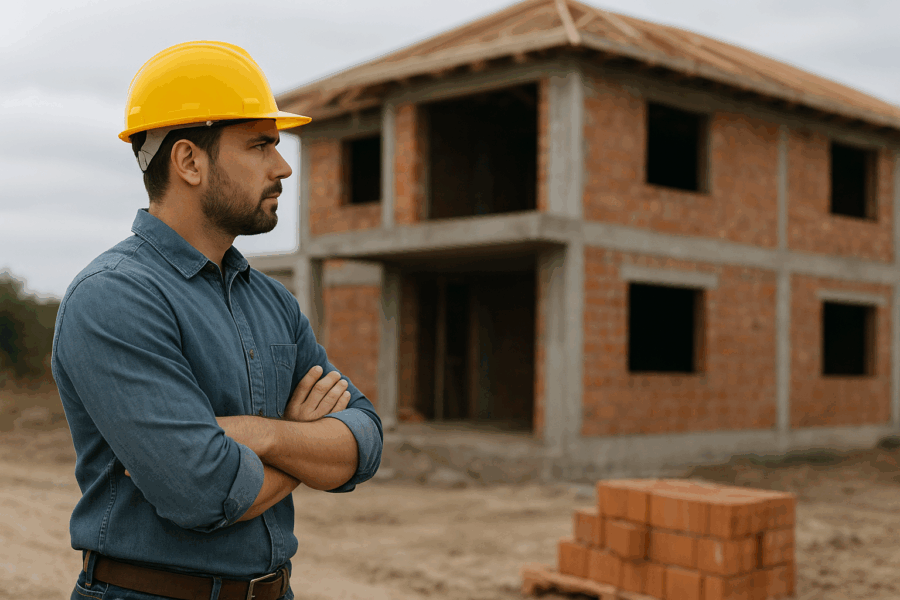 Cantiere abbandonato con lavori fermi, costruzione incompleta